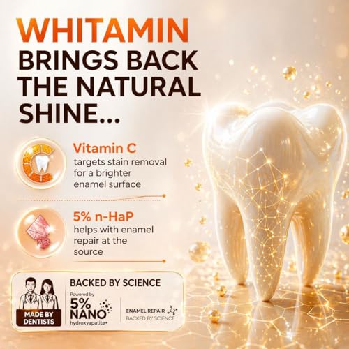Image of BENTODENT Advance Whitamin Toothpaste, Teeth Whitening Formula - 5% Nano Hydroxyapatite, Vitamin C, SLS & Fluoride Free Toothpaste for Sensitive Care, Enamel Repair, Fresh Breath Protection (100g)