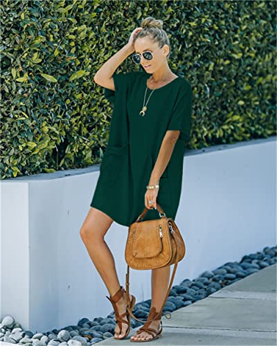 Image of Women's Casual Summer T Shirt Dress Elastic Loose Short Sleeve Dress with Pocket for Women