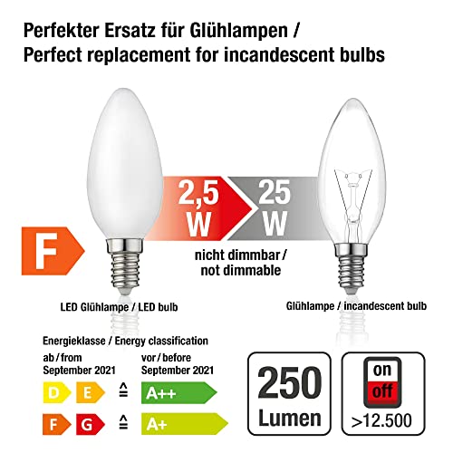 Hellum LED Light Bulb C35 LED Filament E14 Base Warm White 2700 K 2 W Matt Pack of 5 207200, 5er Pack - Image 3