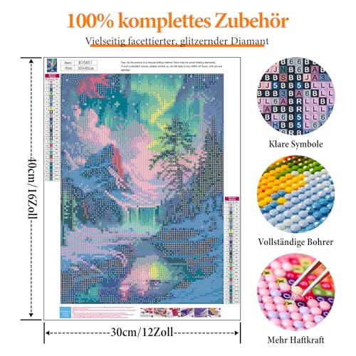 Diamond Painting Erwachsene Aurora, Polarlicht 5D Diamond Painting Bilder, Landschaft Diamant-malerei Erwachsene, Natur Diamantmalerei-set für Geschenk, zur Entspannung und als Wanddeko 30x40 cm