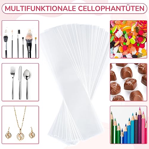 GWHOLE 300 Stück Cellophantüten Klein Süßigkeiten Tüten Opp Geschenktüten Transparent Zellophantüten Durchsichtige Klarsichttüten Kerzen Verpackungstüten mit 320 Twist Krawatten, 25 x 5 cm