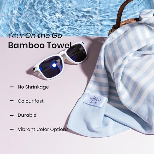 Image of Mush Grab & Go Bamboo Travel Towel | 100% Bamboo Bath Towel for Beach, Hiking & Gym Towel for Men Workout | Compact Towels with Travel Bag | 60x120 cms, 250GSM Quick Dry & Featherlight | Muted Blue