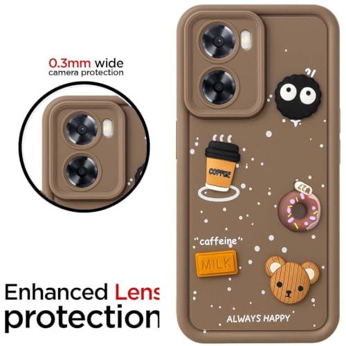 Image of Bintage Cute Fun Ball | Taddy Cartoon 3D Smiley Coffee Cup | Milk Donut | Full Protection Rubber Back Cover Compatible for Oppo CPH2473 / Oppo A77s - Brown