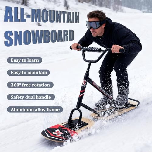 Luge à neige double pour adultes et adolescents, ski arrière rotatif à 360 degrés, cadre en aluminium avec bois d'érable, pour les sentiers damés et les aventures en arrière-pays