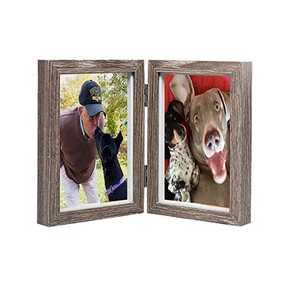 Holz Bilderrahmen Doppel 4x6 Klapp Bilderrahmen Desktop Fotorahmen mit Glasfront Doppelrahmen (Grau)