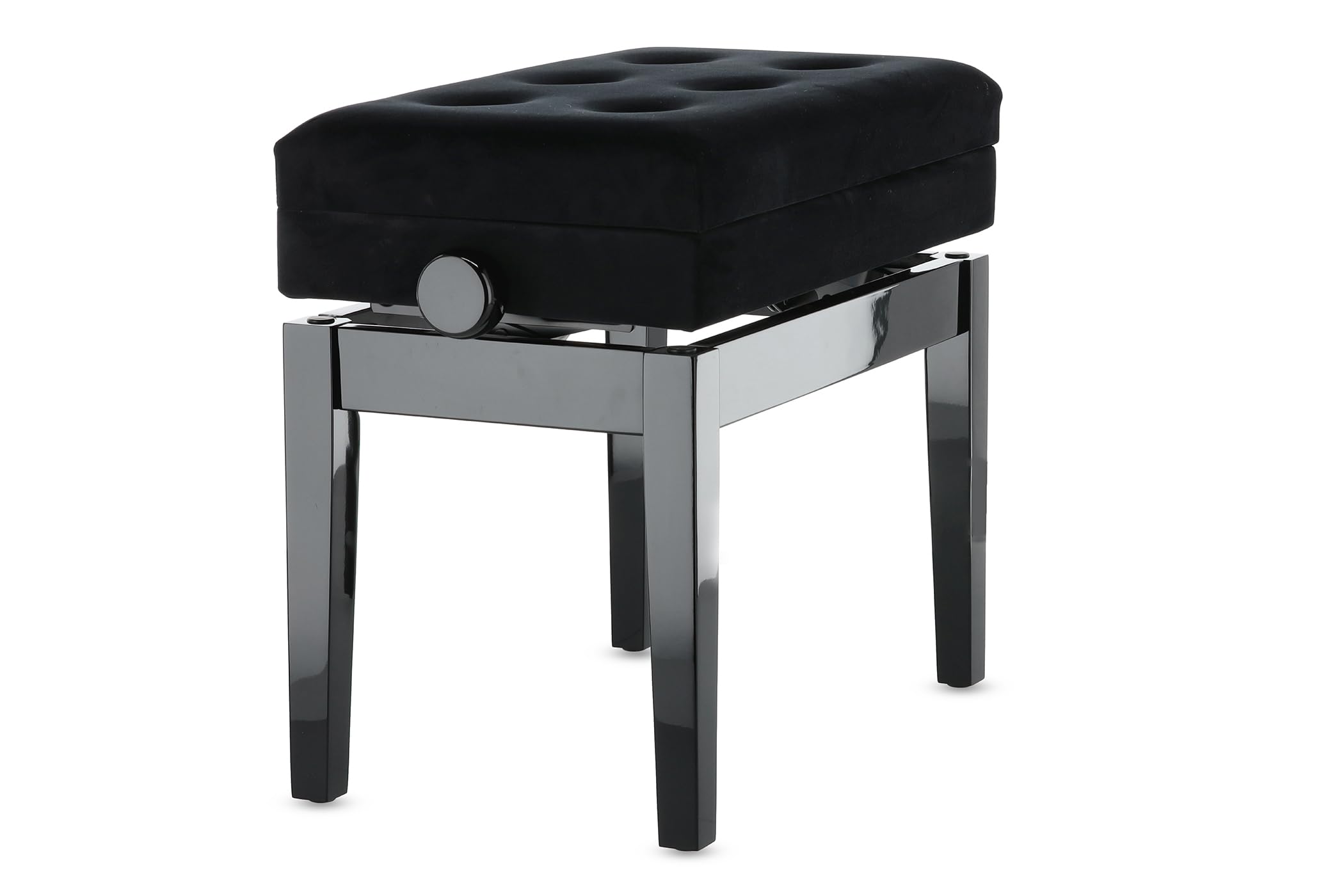 GEWA Pianobank Compartimento Deluxe (madera maciza, carga de rotura de 2 toneladas, asiento de 52x30 cm, mecanismo de tijera preciso, altura de 48 a 57 cm), negro brillo intenso