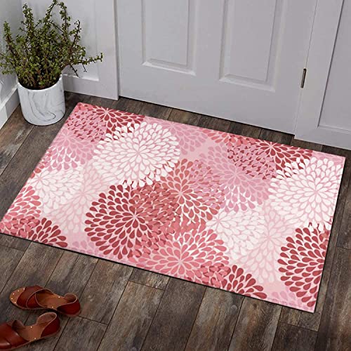 Ideasonna Pink Floral Kitchen Rug Mat, Pink Kitchen Rugs Sets Of 2 Washable Non-Slip Kitchen Mats For Floor 2 Piece Pink Kitchen Decor #TOP6