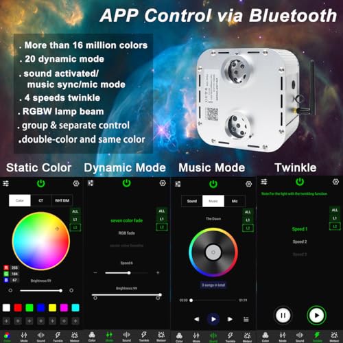 Image of AZIMOM Dual Color 32W High Brightness Twinkle Fiber Optic Light Source RGBW Light Box Engine Diver Music Sensor Mode Bluetooth /RF Control for Home Star Ceiling Light Effect Decor