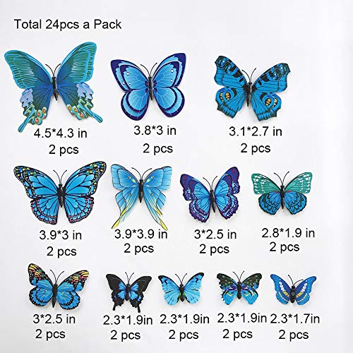 24 pcs Pegatinas de Mariposas 3D Azules Decorativas miniatura 4