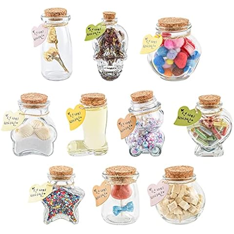 EylKoi Potion Bottles 10 Pcs/set Glass Bottle with Cork, Bud Vase Little Spell Jars Assorted Shapes, Decorative Propagation Jars Clear Apothecary Vials Sand Ceremony Kit Tiny for Wishing Cover