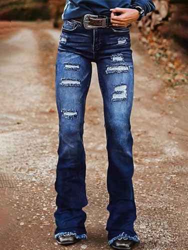 Flamingals Women's High Waist Boot Cut Jeans Stretchy Cut Out Tummy Control Denim Pants Without Belt2