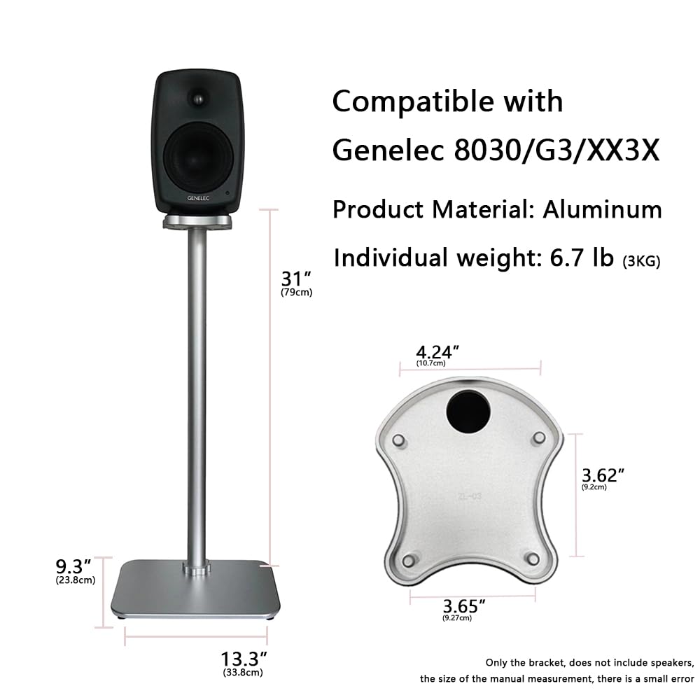 Lautsprecherständer für Genelec 8010/G1/G One/8010A/8310 & XX1X Serie Studiomonitore, Aluminiumlegierung, Kabelführung, einfache Montage (8030/G3/ G Three/ 8330 & XX2X Silber Paar)
