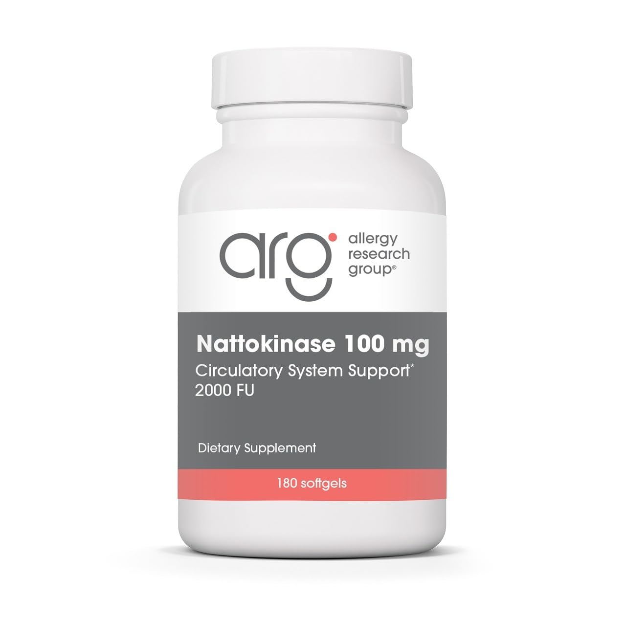 ARG Nattokinase 100 mg Circulation Support, 180 Capsules 180 Count (Pack of 1)