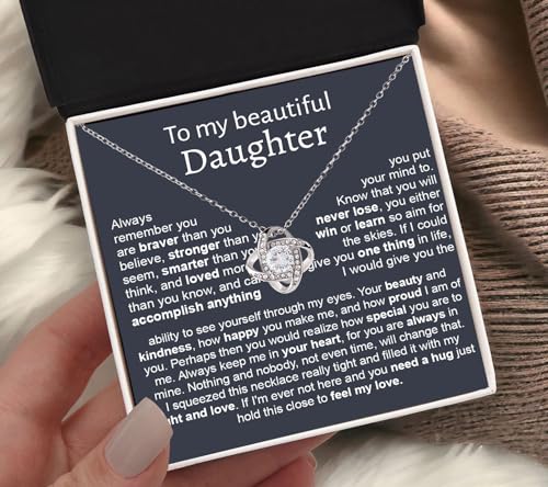 To My Beautiful Daughter Necklace, Daughter Necklace From Mom With Luxury Box, Daughter Gift From Mom, Daughter Birthday Gifts From Mom, Love Knot Necklace For Daughter, Mother Daughter Necklace4