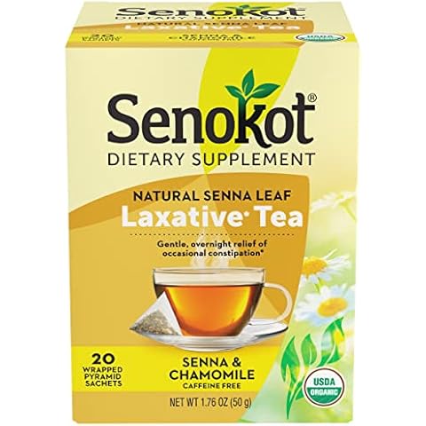Senokot Dietary Supplement, Natural and Organic Senna Leaf, Laxative Tea for Occasional Constipation, 20 Wrapped Pyramid sachets, Certified Organic. Cover