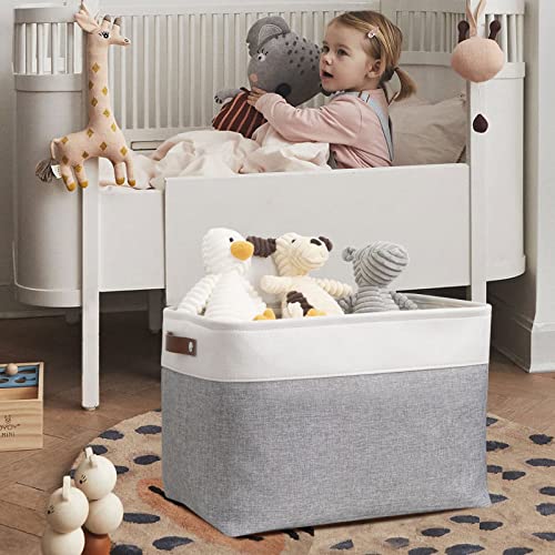 Image of DULLEMELO Storage Baskets Large 16 inchx12 inchx12 inch Tall Rectangular Baskets Fabric Storage Bins for Organizing [1 Pack] Collapsible Linen Shelf Baskets for Clothes, Toys, Closet, Laundry (White&Grey)
