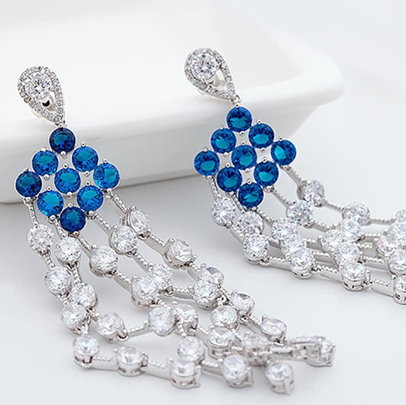 14K Gold Natural Crystal Chandelier Drop Earrings for Women,Elegant Tassel Round Crystal Long Dangle Earrings,Fashion Christmas Jewelry Gift for Her - Image 2