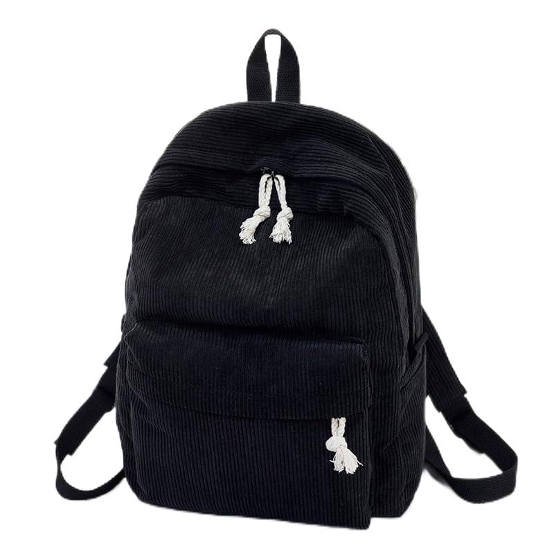 Mochila de viagem de veludo cotelê para mulheres e homens, mochila para laptop de 35,5 cm, leve para uso diário no trabalho, 38 cm x 28 cm x 11 cm x 11 cm, Preto, 15.7*11*4.7inches, Moderno