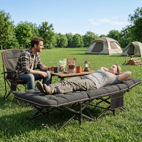 Image of ABORON 2PK XXL Camping Cot for Adults 900LBS - 78 inchx32 inch Oversized Folding Bed with Mattress Pad, Heavy Duty 1200D Oxford Outdoor Cot with Carry Bag