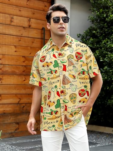 Mexican Shirts for Mens Short Sleeve Button Down Shirts Funny Casual Fiesta Outfit Party Clothes Tropical Beach4