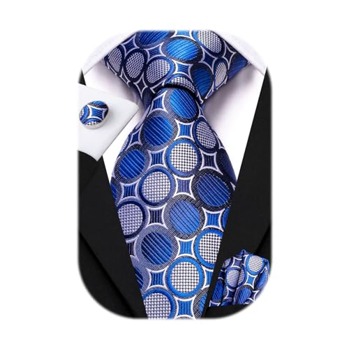 Image of Hi-Tie Silk Ties for Men Plaid Paisley Striped Necktie Pocket Square Cufflinks Set Formal Business