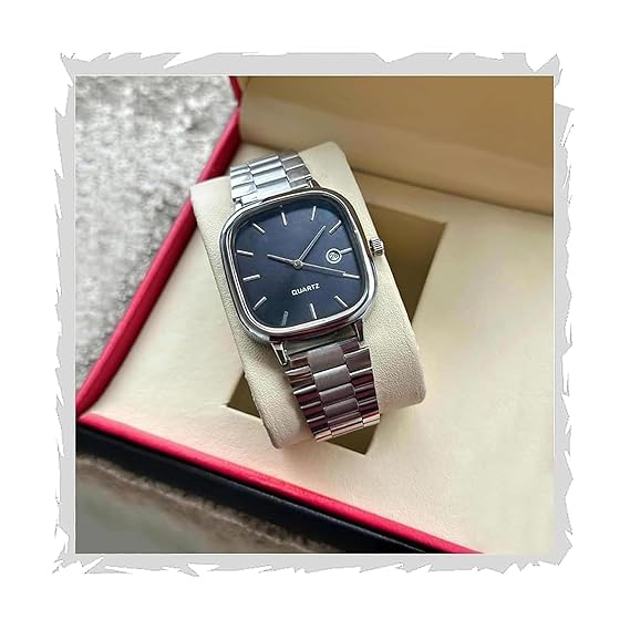 DURADO Men’s Stainless Steel Quartz Watch with Black Square Dial – Elegant Minimalist Dress Timepiece Pack of -1