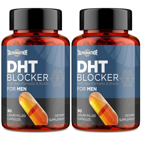 Talyvoriathor DHT Blocker for Men with Saw Palmetto & Biotin, Hair Growth Formula in Liquid-Filled Capsules, Hair Loss Supplements, Hair Regrowth Vitamins, Proprietary Herbal Blends - 180 Capsules