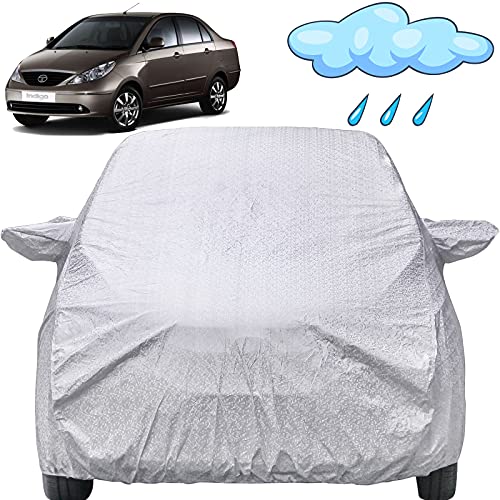 Image of Indigo Waterproof Car Cover with Mirror Pockets, Shinning Silver Design, Non Woven Fabric,Triple Stitched, Compatible with Tata Indigo Car Cover (2002 to 2005), Indigo Car Accessories