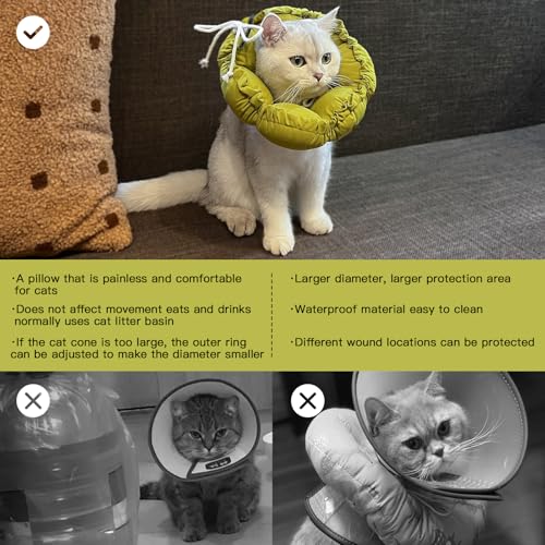 Image of H HIDREAM Soft Cat Cone Collar， Cute Adjustable Cat Recovery Collar，Elizabethan e Collar that can Protect Head and Foot Wounds，Green Flower All-Season Style