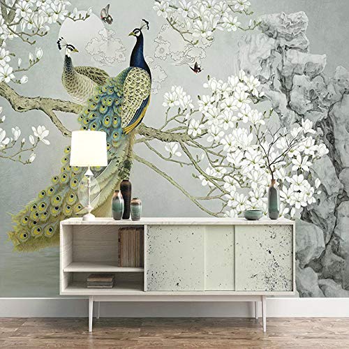 Peacock Magnolia Flowers 3D Wall Murals, Chinese Style Art Decor Paintings Mural, Eco Friendly Bright Color Decoration For Office Nurseries Photo Mural Wallpaper-59X39.4 Inches (Wxh) #TOP1