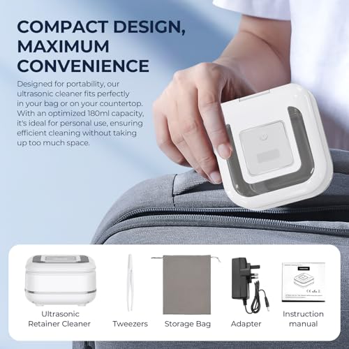 Ultrasonic Retainer Cleaner, 42Khz Ultrasonic Tooth Cleaner With Visible Window And Two Modes,180Ml Ultrasonic Tooth Cleaner For Dentures, Retainer, Mouth Guard, Aligner, Jewelry - 8