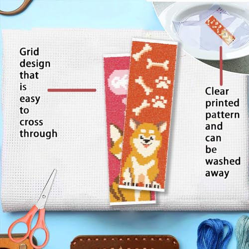 Image of FREEBLOSS 12 Set Cross Stitch Bookmark Kits Colorful Pet Pattern Stamped Cross Stitch Kit 11CT Embroidery Kit with Instructions for Beginners 8 * 2.4inch