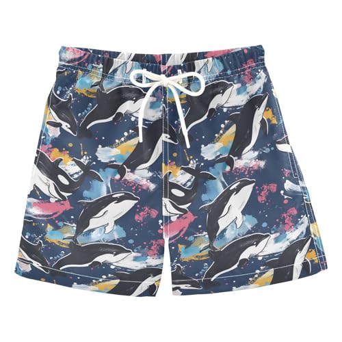 Boys Swim Trunks Quick Dry UPF 50+ Beach Board Shorts Kids Bathing Suits Swimsuit 2T Black Dolphin Watercolor