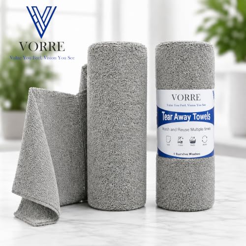 Image of Vorre Microfiber Cleaning Cloth Roll - Tear-Away Reusable Cleaning Towels for Kitchen, Home, Car & Office | Super Absorbent, Lint-Free, Scratch-Free Cleaning Cloths | 20 Pcs Roll (25 x 25 cm)