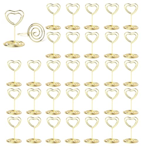 ZYEKIU 30 Pièces Or Porte Nom Table, Porte Photo Pince, Porte Photo sur Pied, Porte Cartes de Table pour Mariages, Porte Numero de Table, pour Noël Banquets...