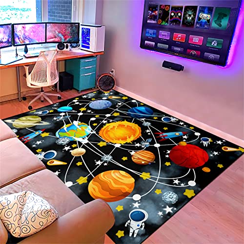 Blue Space Rugs Educational Learning Large Size Solar System Carpet Rugs Kids Rug for Bedroom Boys Space Area Rug Living Bedroom Dining Room Decor, 3'×4'