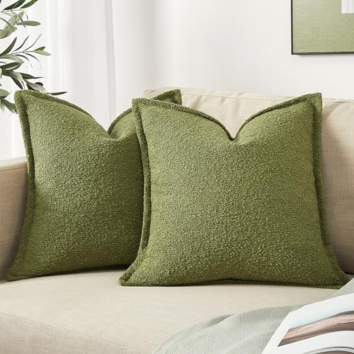 Dfxsz Olive Green Color Simple Imitation Lamb Wool Loop Yarn Texture Throw Pillow Covers 18X18 Inch Set Of 2 Decorative Couch Cushion Case For Chair Sofa Bedroom Living Room Home Decor cover