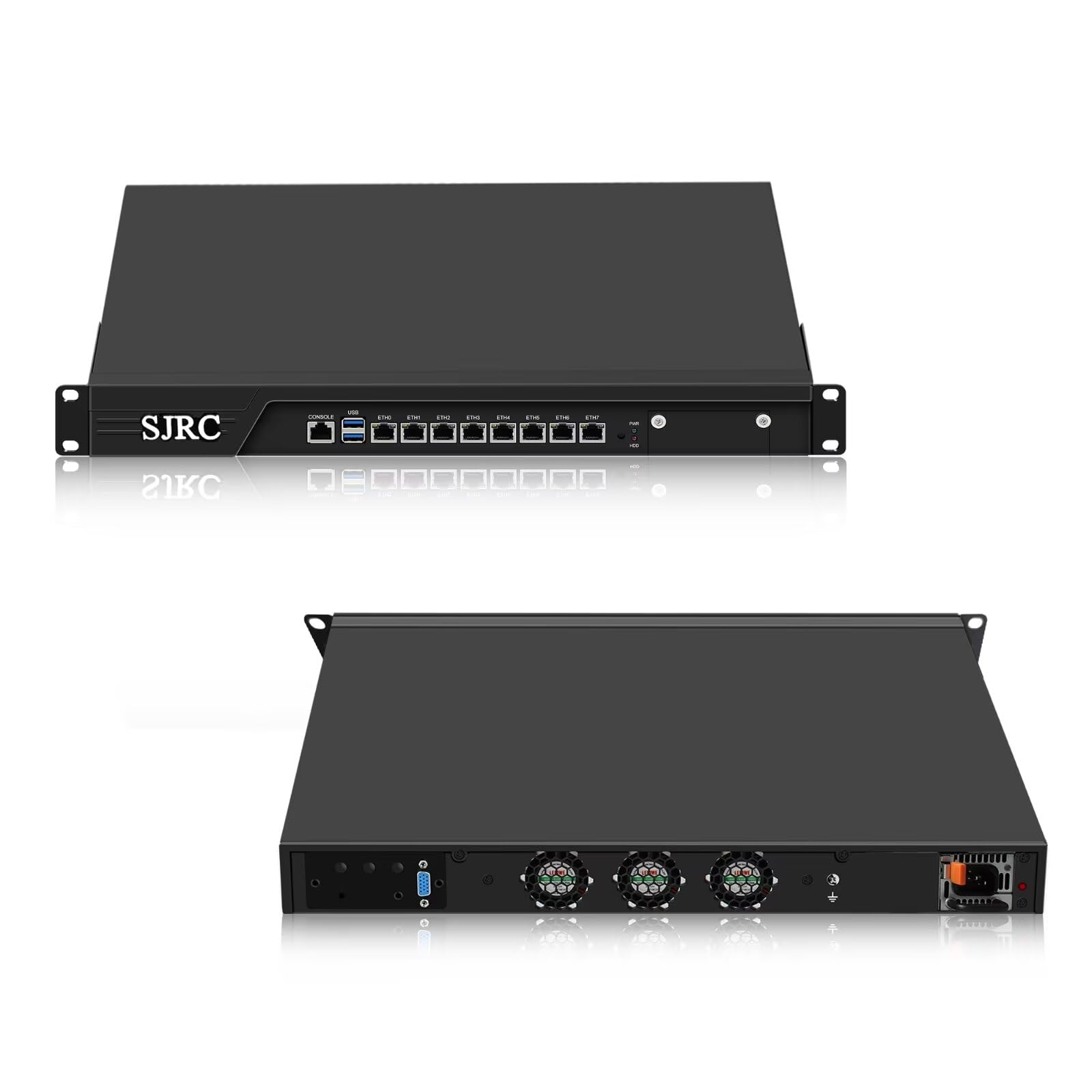 SJRC 19” Firewall Hardware Core i3 7100, LGA 1151, Rackmount 1U Router PC for VPN Server, 19 Inch Rack OPNsense Appliance with 8 x i226V 2.5GbE LAN, DDR4 8GB RAM 128GB SSD, VGA