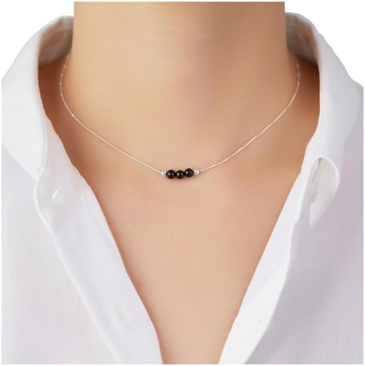 Delicado collar de gargantilla de plata de ley 925 con cristal hecho a mano con 3 cuentas de piedra natal, regalos para mujeres, jóvenes, madres y