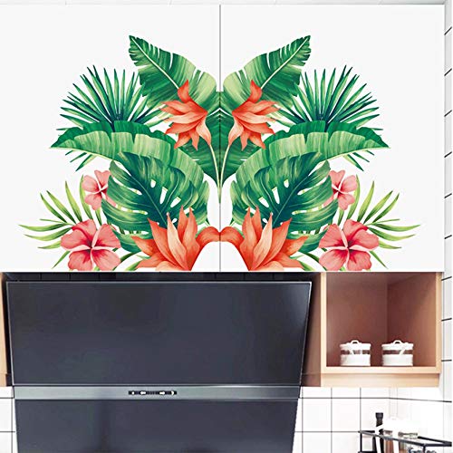 Molancia Tropical Hibiscus Flower Wall Decals,Nature Palm Tree Leaf Plants Wall Sticker Art Murals,Removable Green Tropical Plants Tree Leaves Stickers For Living Room Kids Nursery Room Wall Art Decor #TOP2