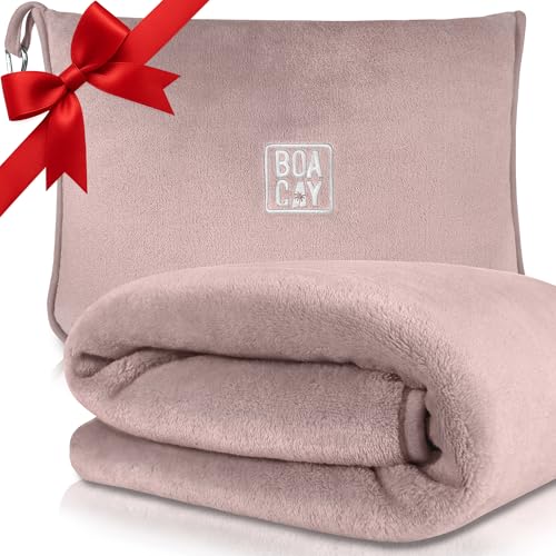 BOACAY Weiche & Warme Reisedecke für Flugzeug & Auto - Unentbehrlich für Lange Flüge für Frauen, Männer, Kinder - Kompaktes Kissen mit Gepäckhülle & Rucksackclip