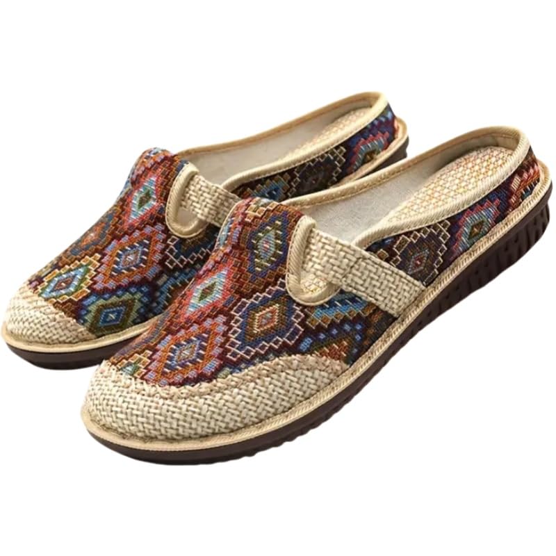 Women's Linen one-Foot Flat Shoes, Casual Round Toe, Summer Soft Soles and Fabric Insoles for Outdoor Vacations