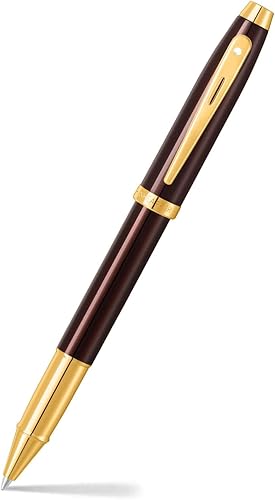 Sheaffer 100 9370 Brillante Café Marrón Rollerball Pen Con PVD Oro Trim - Medio