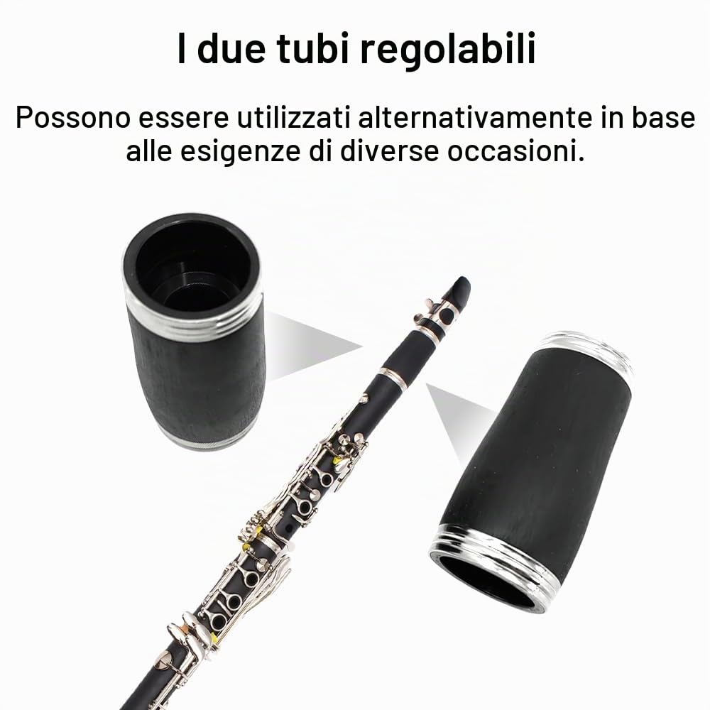 Clarinetto in Sib per studente corpo in ebanite nichelato B piatto 17 tasti clarinetto per principianti set 2 barili con panno di pulizia guanti strumento musicale nero orchestra