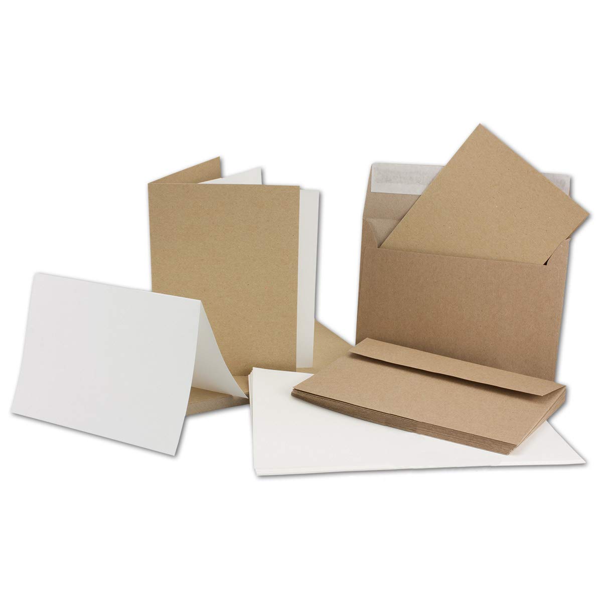 Set di biglietti pieghevoli DIN A6 + fogli con buste C6 //Design-RC®. Riciclato – colore naturale marrone 150 Karten-Sets marrone