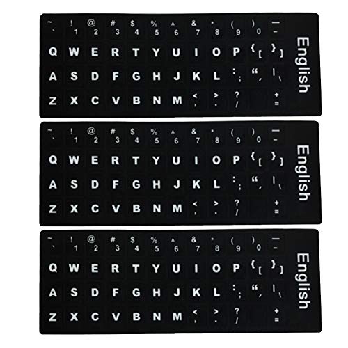 LAANCOO 3 Pegatinas de Teclado PCS inglés, Pieles Teclado no Transparente con el Fondo Negro en Letras Blancas para los Ordenadores portátiles, Ordenadores de sobremesa-Inglés