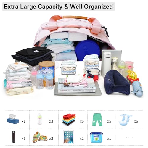 Image of FHELAD Diaper Bag Tote for Women, Baby Diaper Bag 16L (Pink) | 5 Insulated Pockets, Stroller Clip, 15.6 Inch Laptop Compartment, Detachable Shoulder Strap