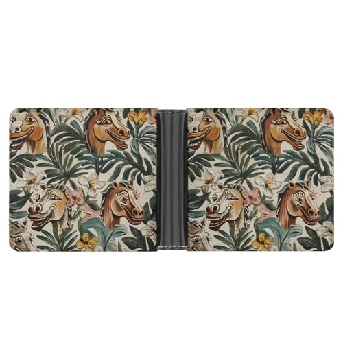Hawaiian Tropical Horses Funny Men's Slim Bifold Wallet with Multiple Card Slots Front Pocket Purse