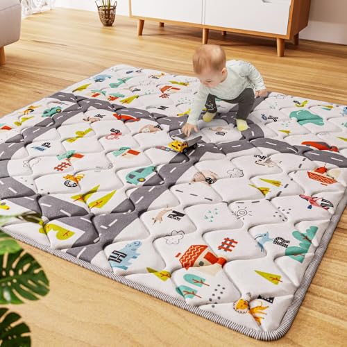 Image of Car Portable Baby Play Mat 50x50 Playpen Mat Upgraded Thicken Baby Floor Play Mat Non-Slip Cushioned Crawling Mat Waterproof Activity Playmats for Babies Toddlers Infants (50x50, Letter Car)