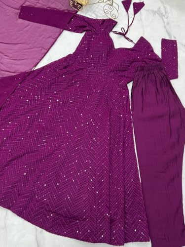 Image of Women's Heavy Faux Georgette Embroidery Work Anarkali and Set Beautiful Dupatta Traditional for Women Any Occasion Lehenga choli